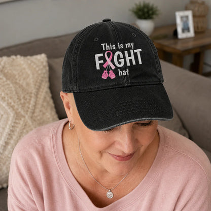 Personalized This Is My Fight Hat Pink Ribbon Embroidered Washed Cap, Awareness Gift