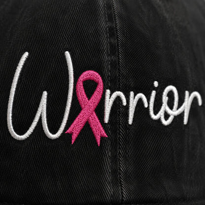 Personalized Warrior Pink Ribbon Embroidered Washed Cap, Awareness Gift