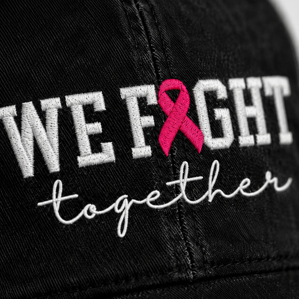 Personalized We Fight Together Pink Ribbon Embroidered Washed Cap, Awareness Gift