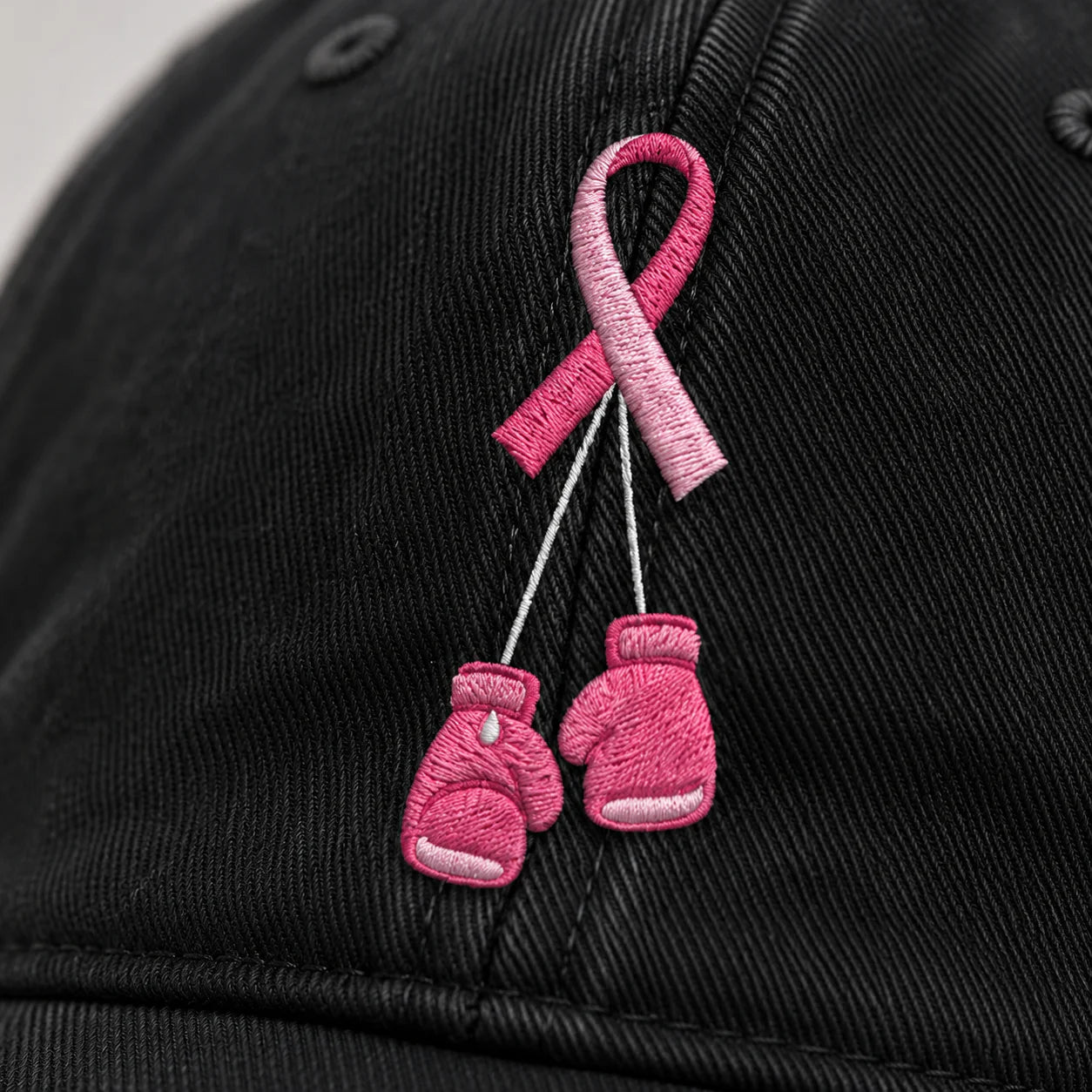 Personalized Pink Ribbon Boxing Gloves Embroidered Washed Cap, Awareness Gift