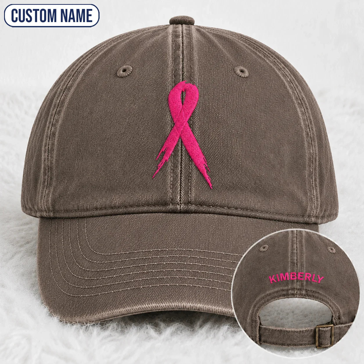 Personalized Pink Ribbon Embroidered Washed Cap, Awareness Gift