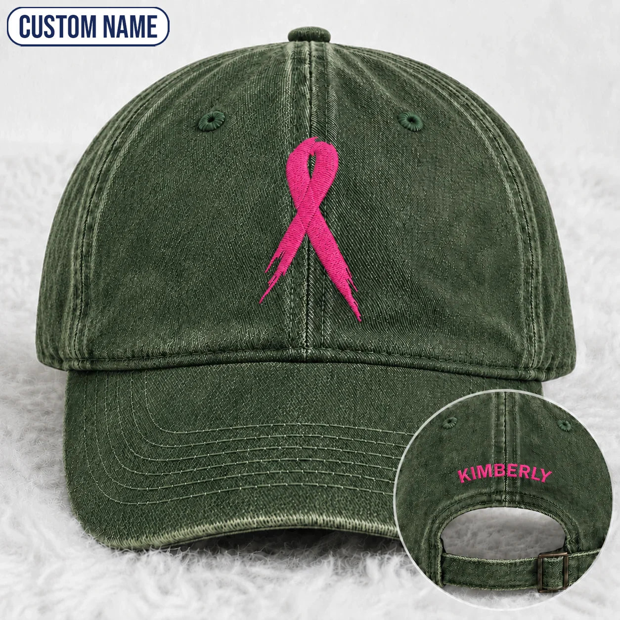Personalized Pink Ribbon Embroidered Washed Cap, Awareness Gift