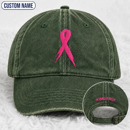 Personalized Pink Ribbon Embroidered Washed Cap, Awareness Gift