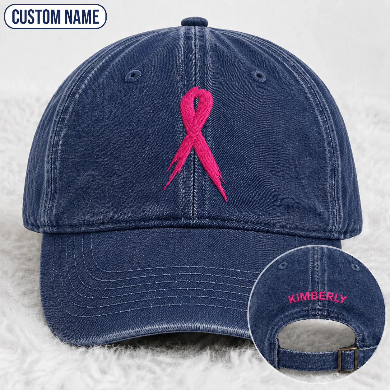 Personalized Pink Ribbon Embroidered Washed Cap, Awareness Gift