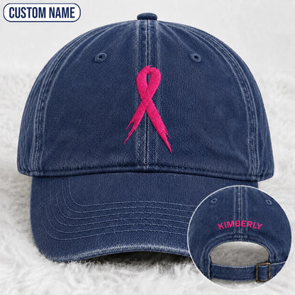 Personalized Pink Ribbon Embroidered Washed Cap, Awareness Gift