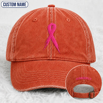 Personalized Pink Ribbon Embroidered Washed Cap, Awareness Gift