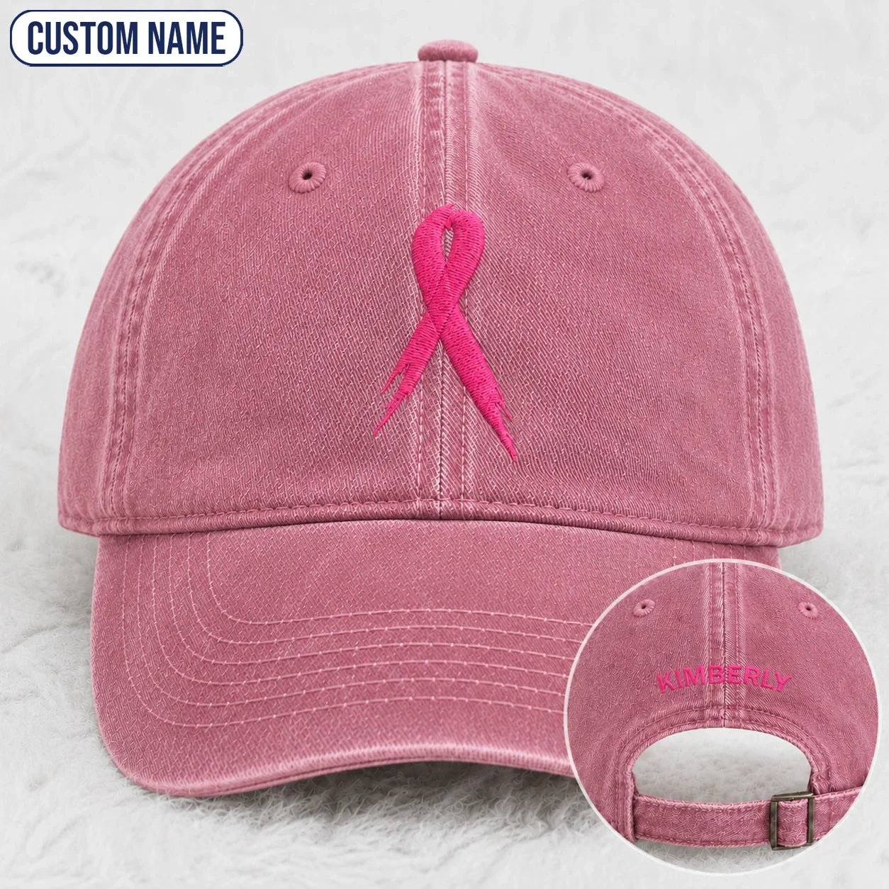 Personalized Pink Ribbon Embroidered Washed Cap, Awareness Gift