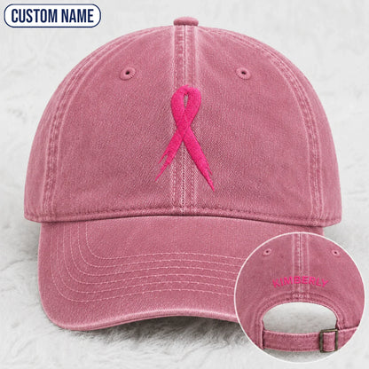 Personalized Pink Ribbon Embroidered Washed Cap, Awareness Gift