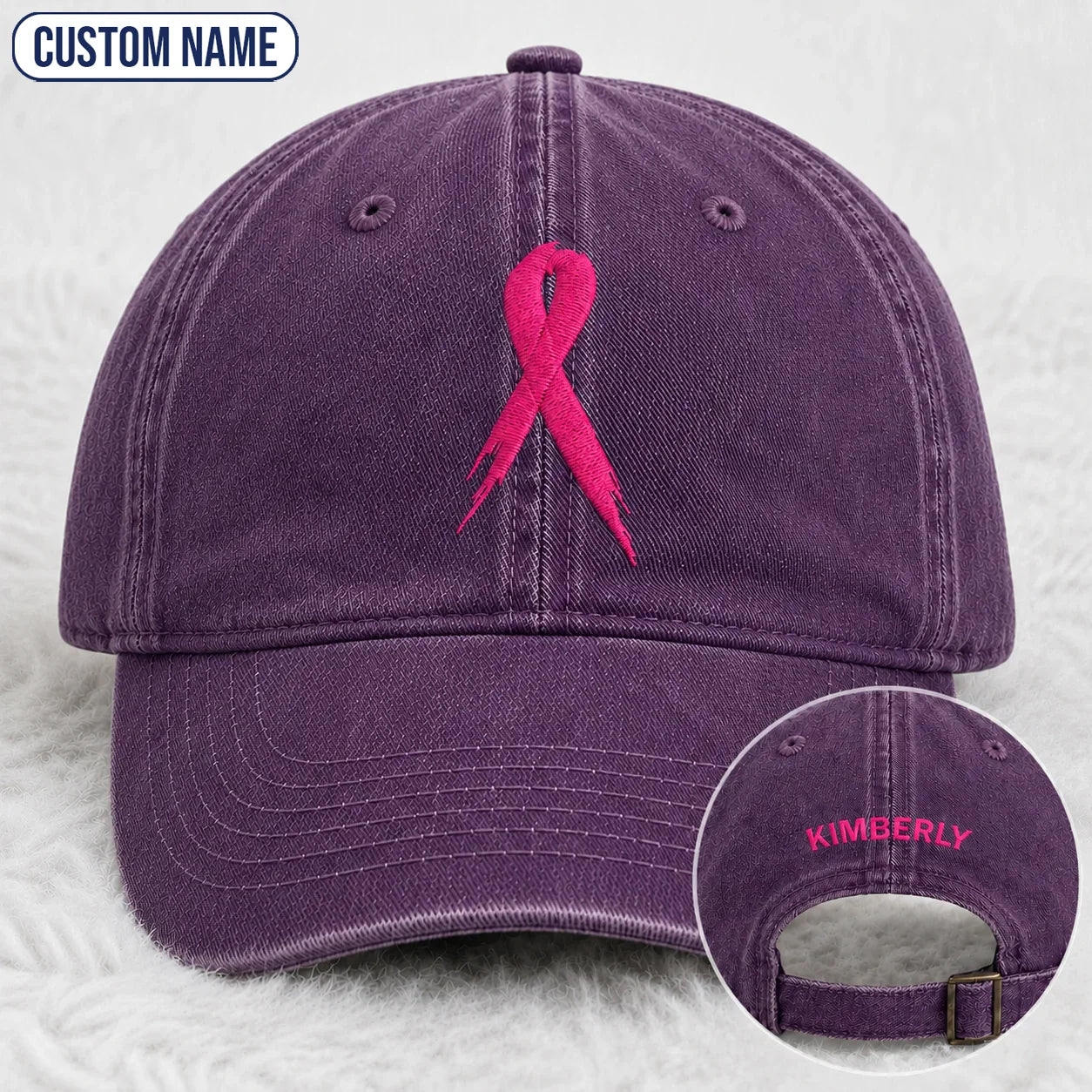 Personalized Pink Ribbon Embroidered Washed Cap, Awareness Gift