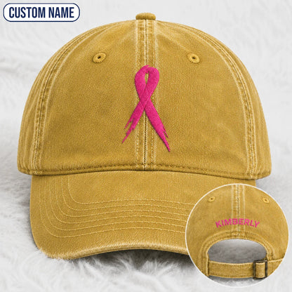 Personalized Pink Ribbon Embroidered Washed Cap, Awareness Gift