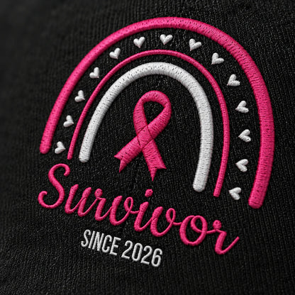 Personalized Name & Year Survivor Pink Ribbon Embroidered Washed Cap, Awareness Gift