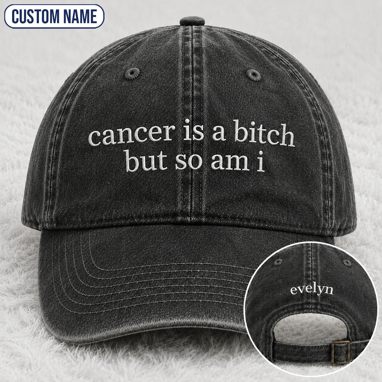 Personalized So Am I Pink Ribbon Quote Embroidered Washed Cap, Awareness Gift