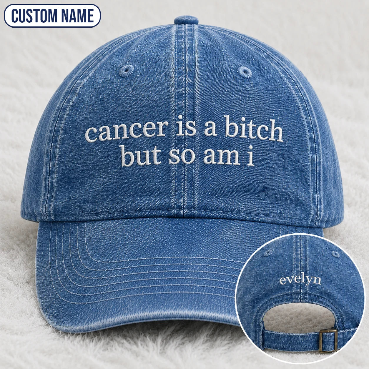 Personalized So Am I Pink Ribbon Quote Embroidered Washed Cap, Awareness Gift