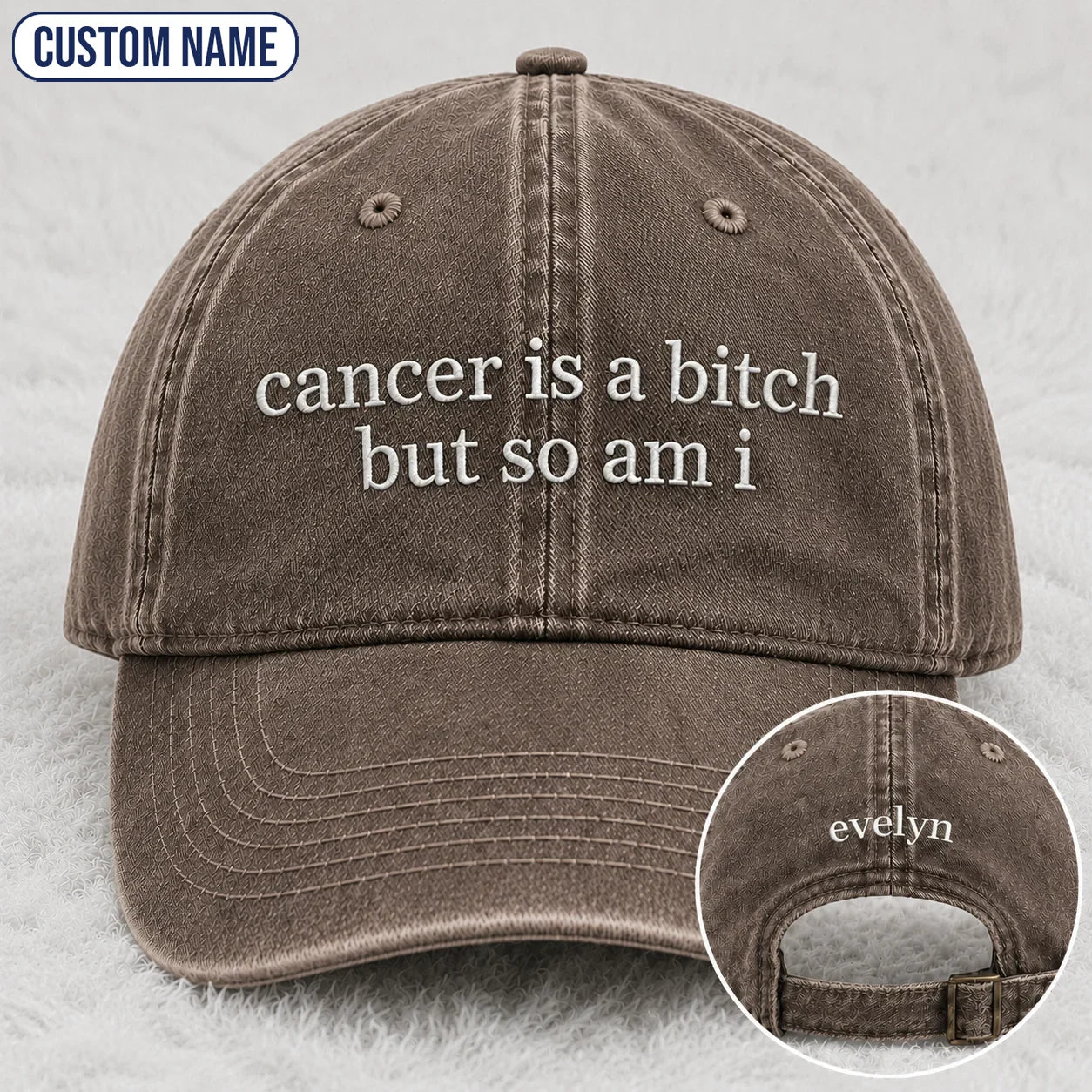 Personalized So Am I Pink Ribbon Quote Embroidered Washed Cap, Awareness Gift