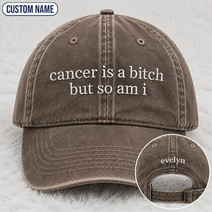Personalized So Am I Pink Ribbon Quote Embroidered Washed Cap, Awareness Gift
