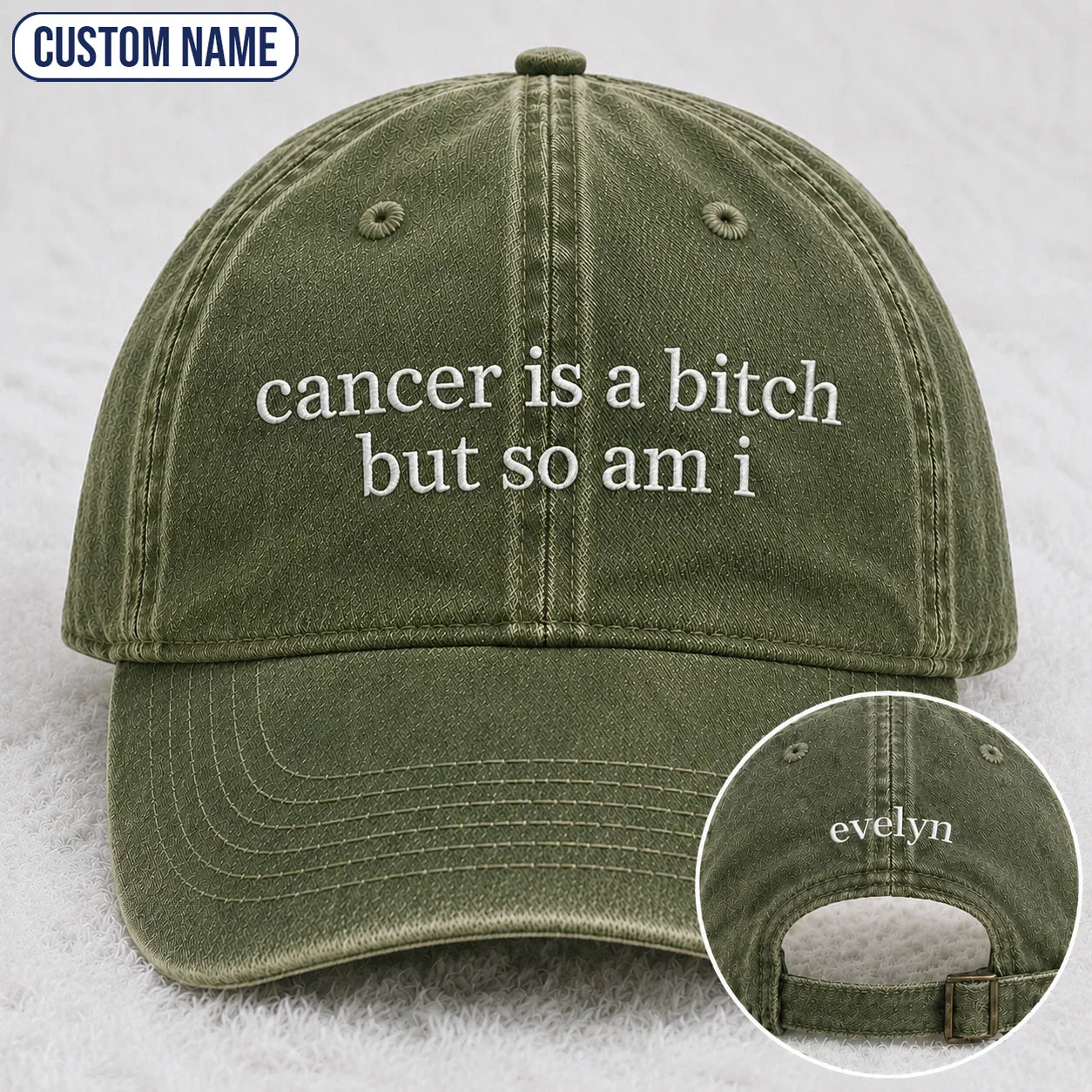 Personalized So Am I Pink Ribbon Quote Embroidered Washed Cap, Awareness Gift