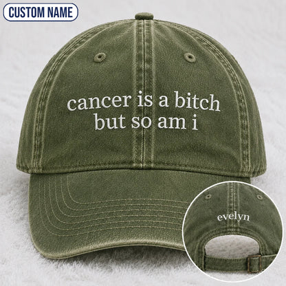 Personalized So Am I Pink Ribbon Quote Embroidered Washed Cap, Awareness Gift