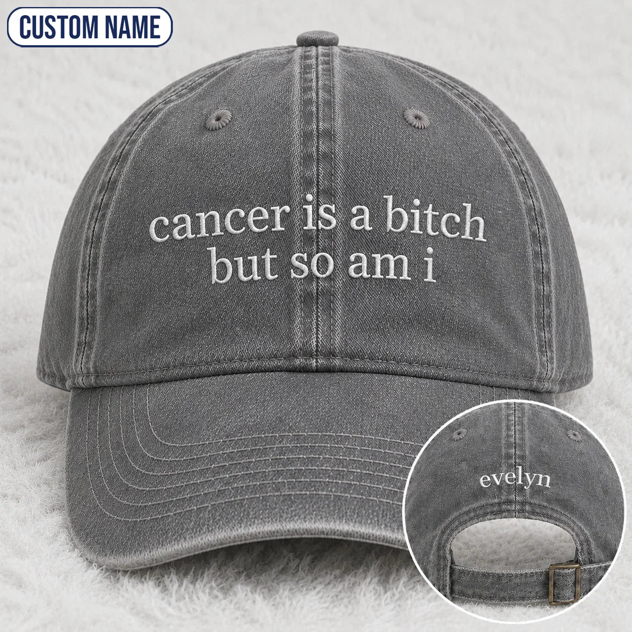 Personalized So Am I Pink Ribbon Quote Embroidered Washed Cap, Awareness Gift