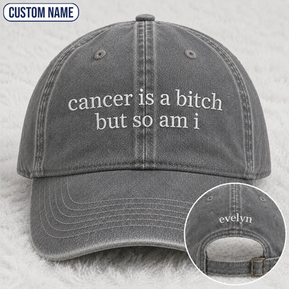 Personalized So Am I Pink Ribbon Quote Embroidered Washed Cap, Awareness Gift