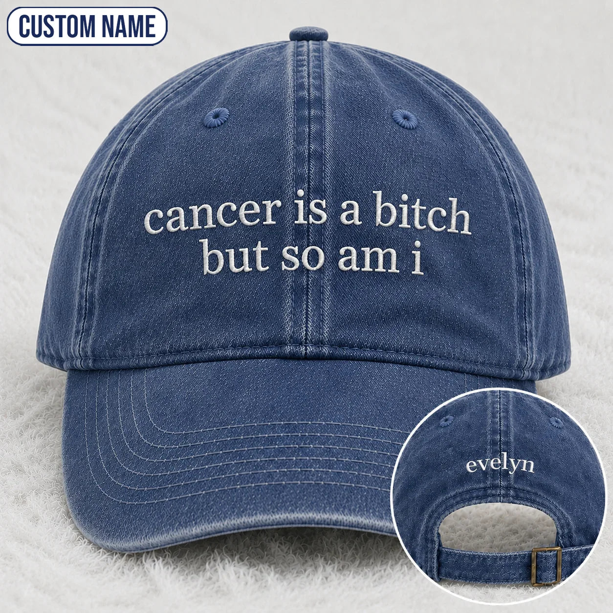 Personalized So Am I Pink Ribbon Quote Embroidered Washed Cap, Awareness Gift