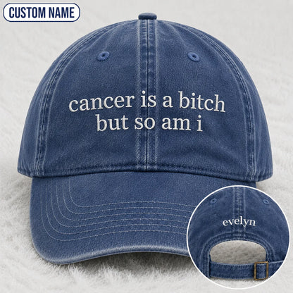 Personalized So Am I Pink Ribbon Quote Embroidered Washed Cap, Awareness Gift