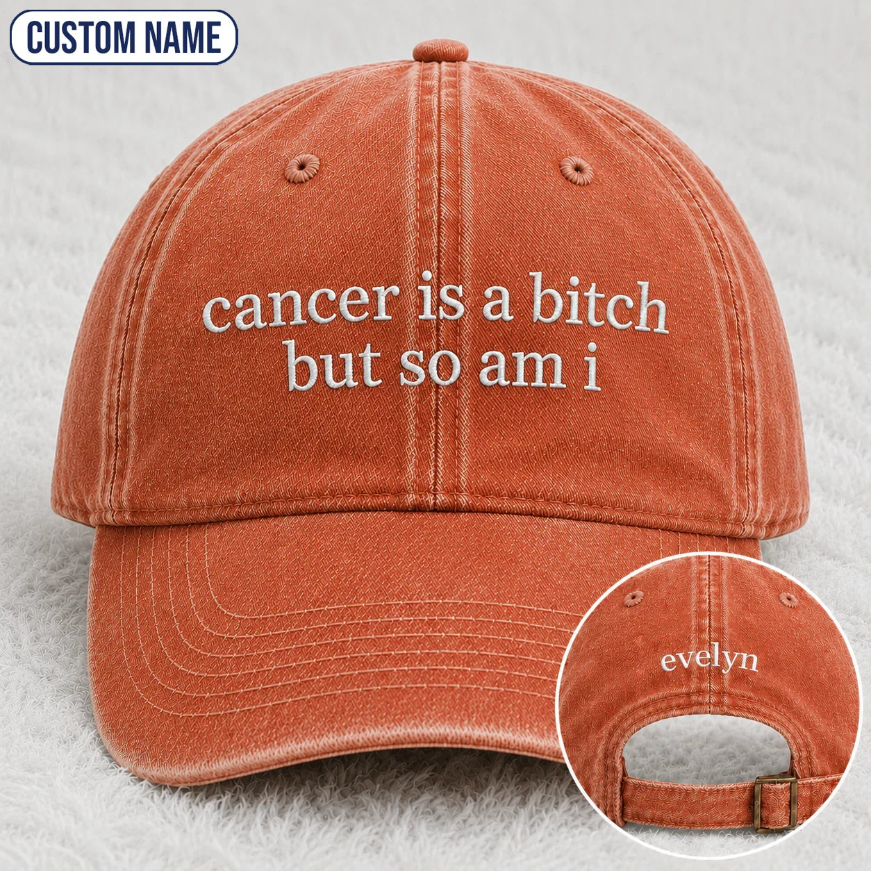 Personalized So Am I Pink Ribbon Quote Embroidered Washed Cap, Awareness Gift