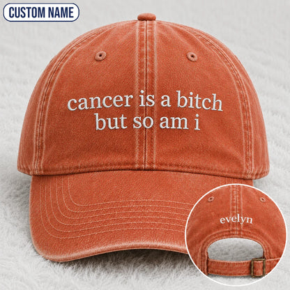 Personalized So Am I Pink Ribbon Quote Embroidered Washed Cap, Awareness Gift