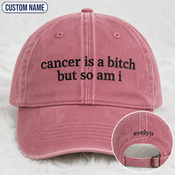 Personalized So Am I Pink Ribbon Quote Embroidered Washed Cap, Awareness Gift