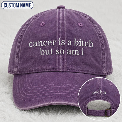 Personalized So Am I Pink Ribbon Quote Embroidered Washed Cap, Awareness Gift