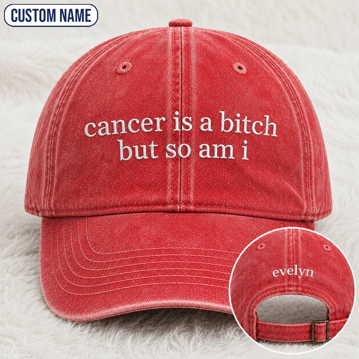 Personalized So Am I Pink Ribbon Quote Embroidered Washed Cap, Awareness Gift