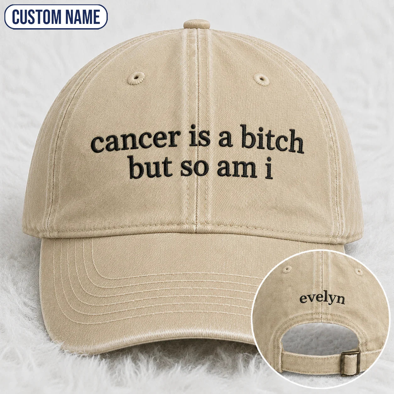 Personalized So Am I Pink Ribbon Quote Embroidered Washed Cap, Awareness Gift