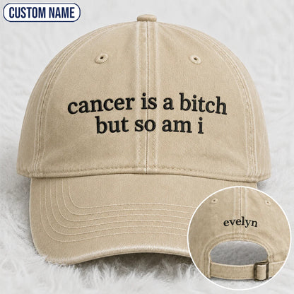 Personalized So Am I Pink Ribbon Quote Embroidered Washed Cap, Awareness Gift