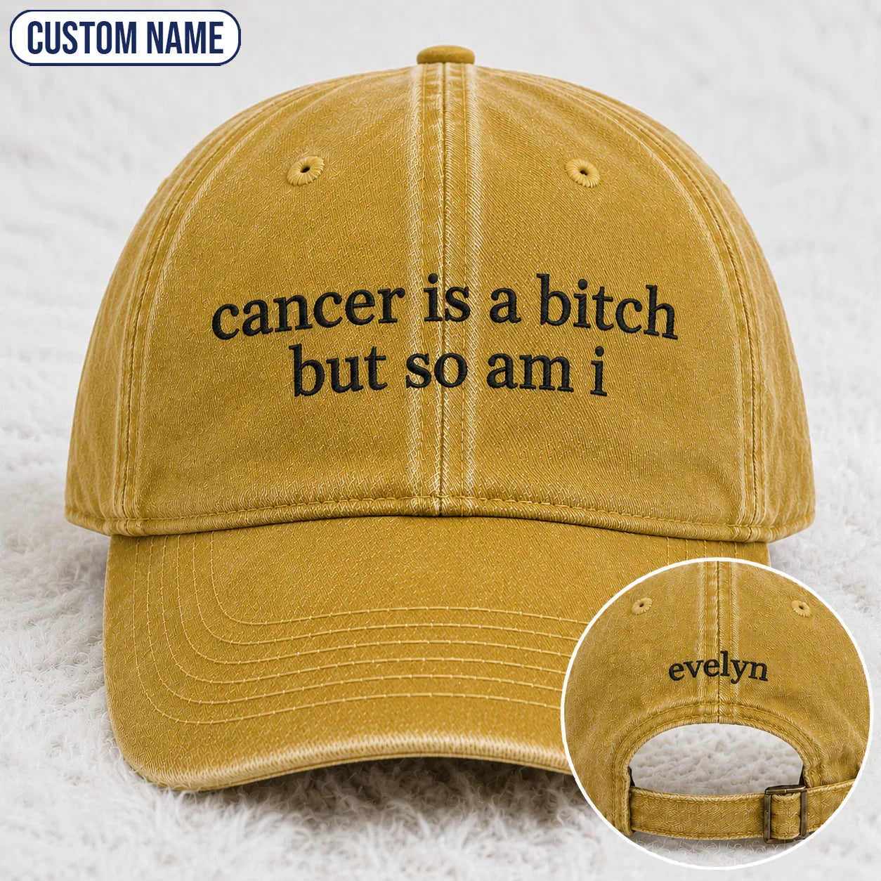 Personalized So Am I Pink Ribbon Quote Embroidered Washed Cap, Awareness Gift