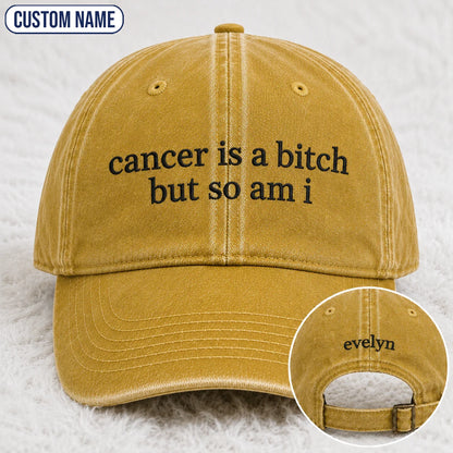 Personalized So Am I Pink Ribbon Quote Embroidered Washed Cap, Awareness Gift