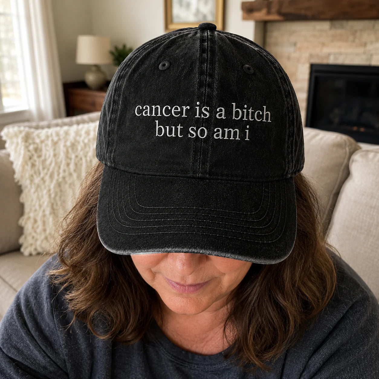 Personalized So Am I Pink Ribbon Quote Embroidered Washed Cap, Awareness Gift