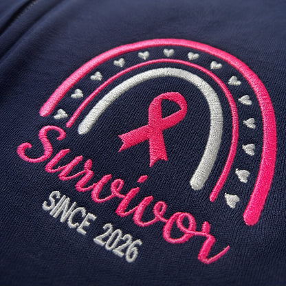 Personalized Pink Ribbon-Inspired Name & Year Name & Year Embroidered Unisex Quarter Zip Sweatshirt, Awareness Gift