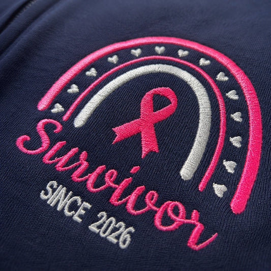 Personalized Pink Ribbon-Inspired Name & Year Name & Year Embroidered Unisex Quarter Zip Sweatshirt, Awareness Gift