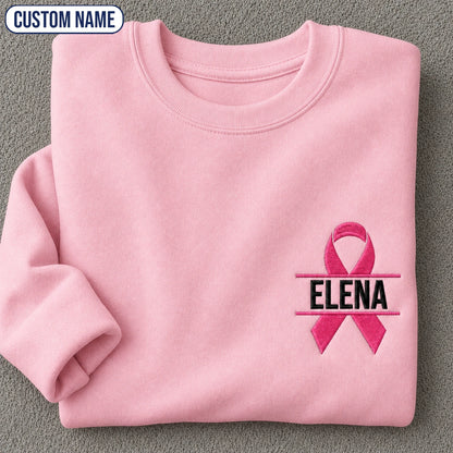 Personalized Pink Ribbon Embroidered Unisex Crewneck Sweatshirt, Awareness Gift