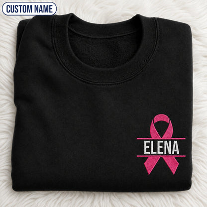 Personalized Pink Ribbon Embroidered Unisex Crewneck Sweatshirt, Awareness Gift