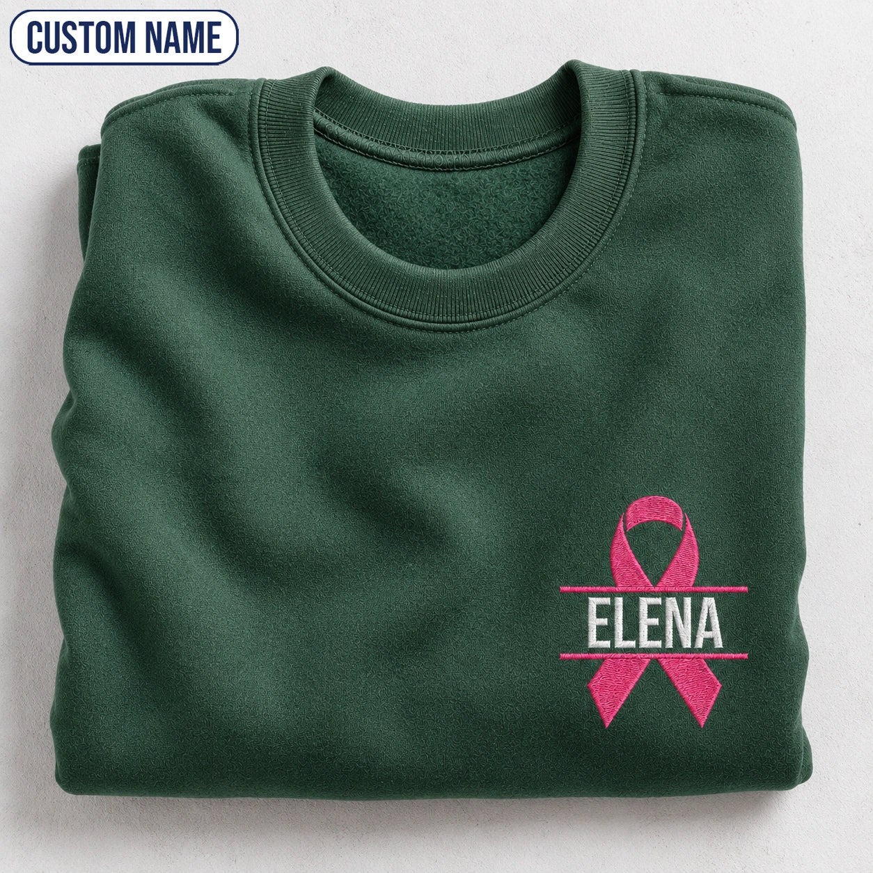 Personalized Pink Ribbon Embroidered Unisex Crewneck Sweatshirt, Awareness Gift