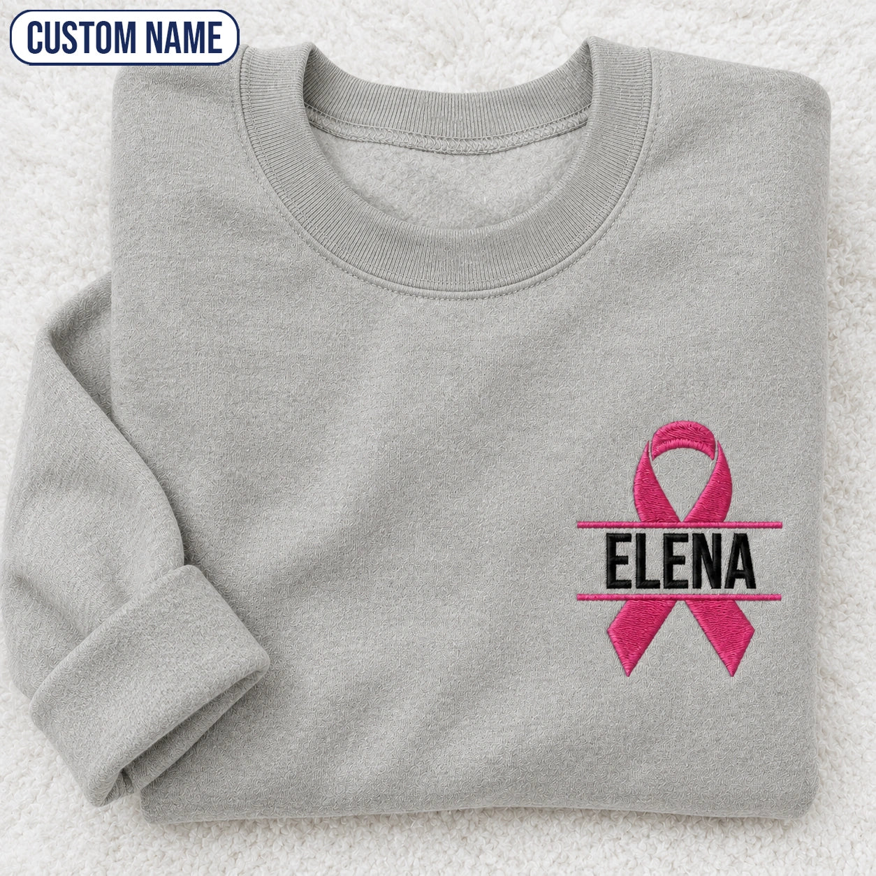 Personalized Pink Ribbon Embroidered Unisex Crewneck Sweatshirt, Awareness Gift