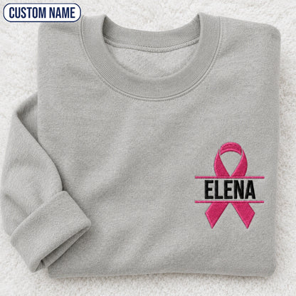 Personalized Pink Ribbon Embroidered Unisex Crewneck Sweatshirt, Awareness Gift