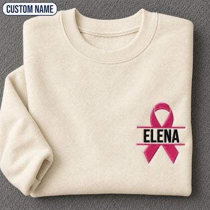 Personalized Pink Ribbon Embroidered Unisex Crewneck Sweatshirt, Awareness Gift