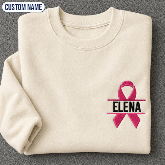 Personalized Pink Ribbon Embroidered Unisex Crewneck Sweatshirt, Awareness Gift