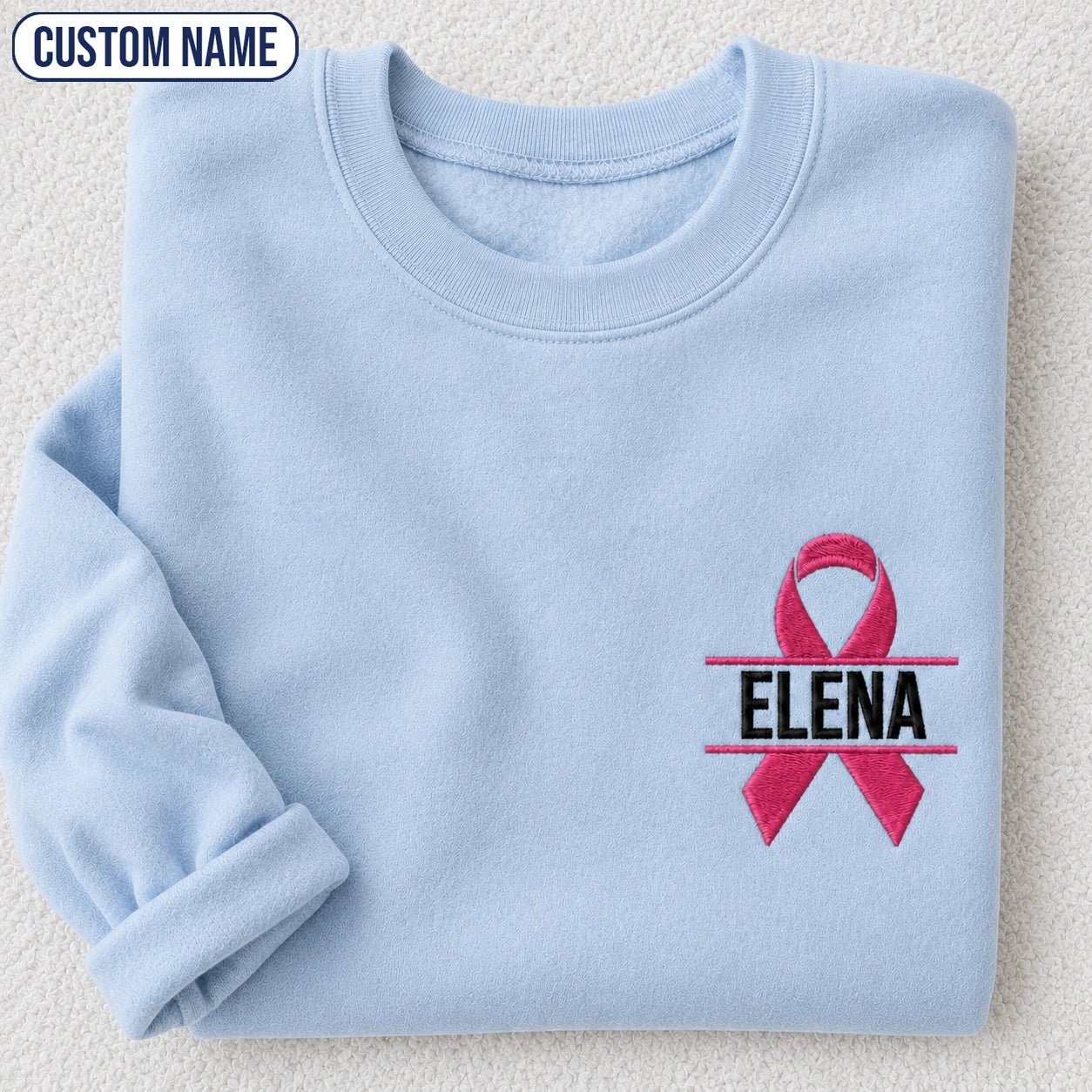 Personalized Pink Ribbon Embroidered Unisex Crewneck Sweatshirt, Awareness Gift