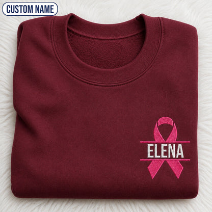Personalized Pink Ribbon Embroidered Unisex Crewneck Sweatshirt, Awareness Gift