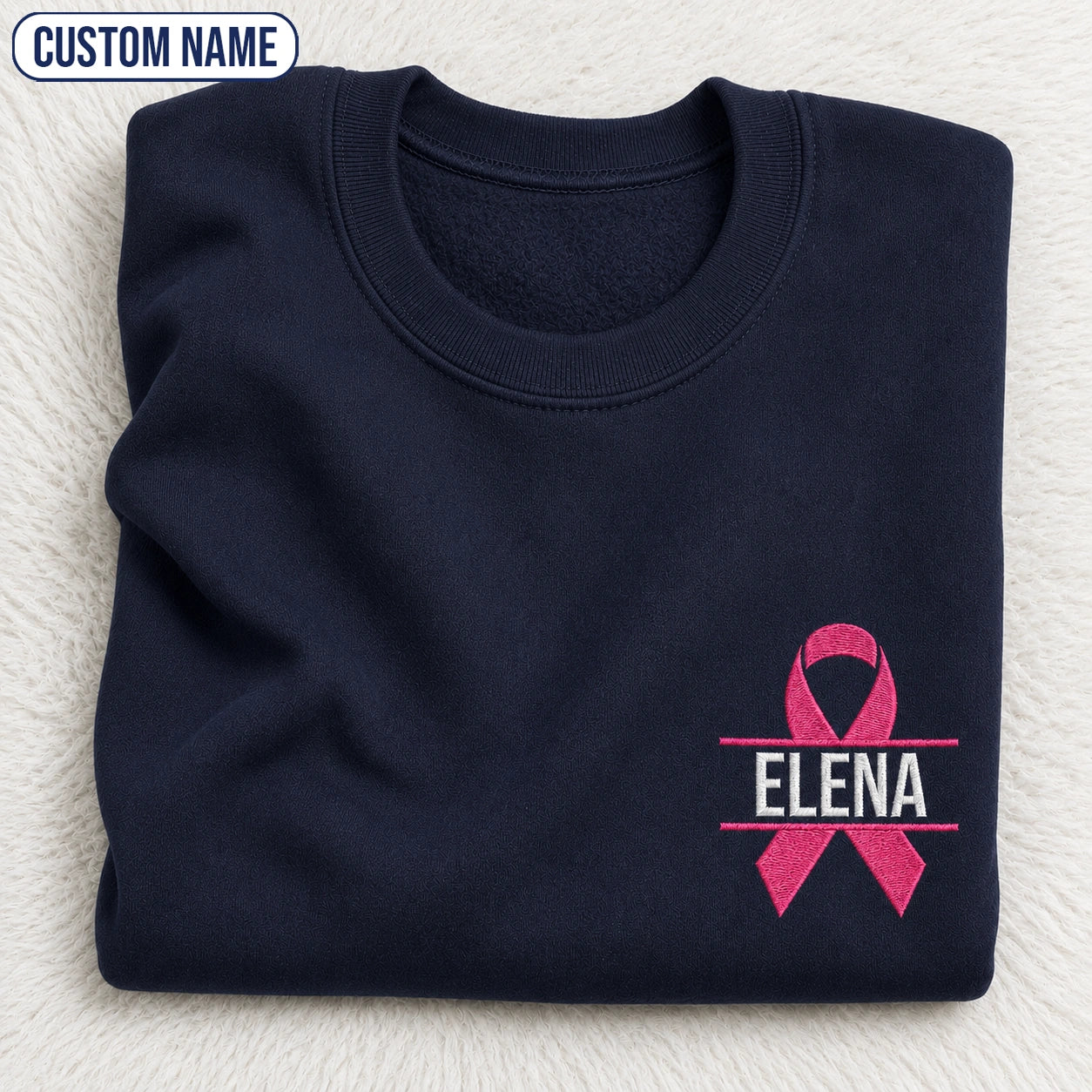 Personalized Pink Ribbon Embroidered Unisex Crewneck Sweatshirt, Awareness Gift