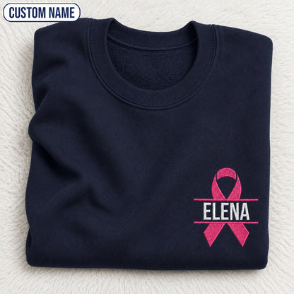 Personalized Pink Ribbon Embroidered Unisex Crewneck Sweatshirt, Awareness Gift