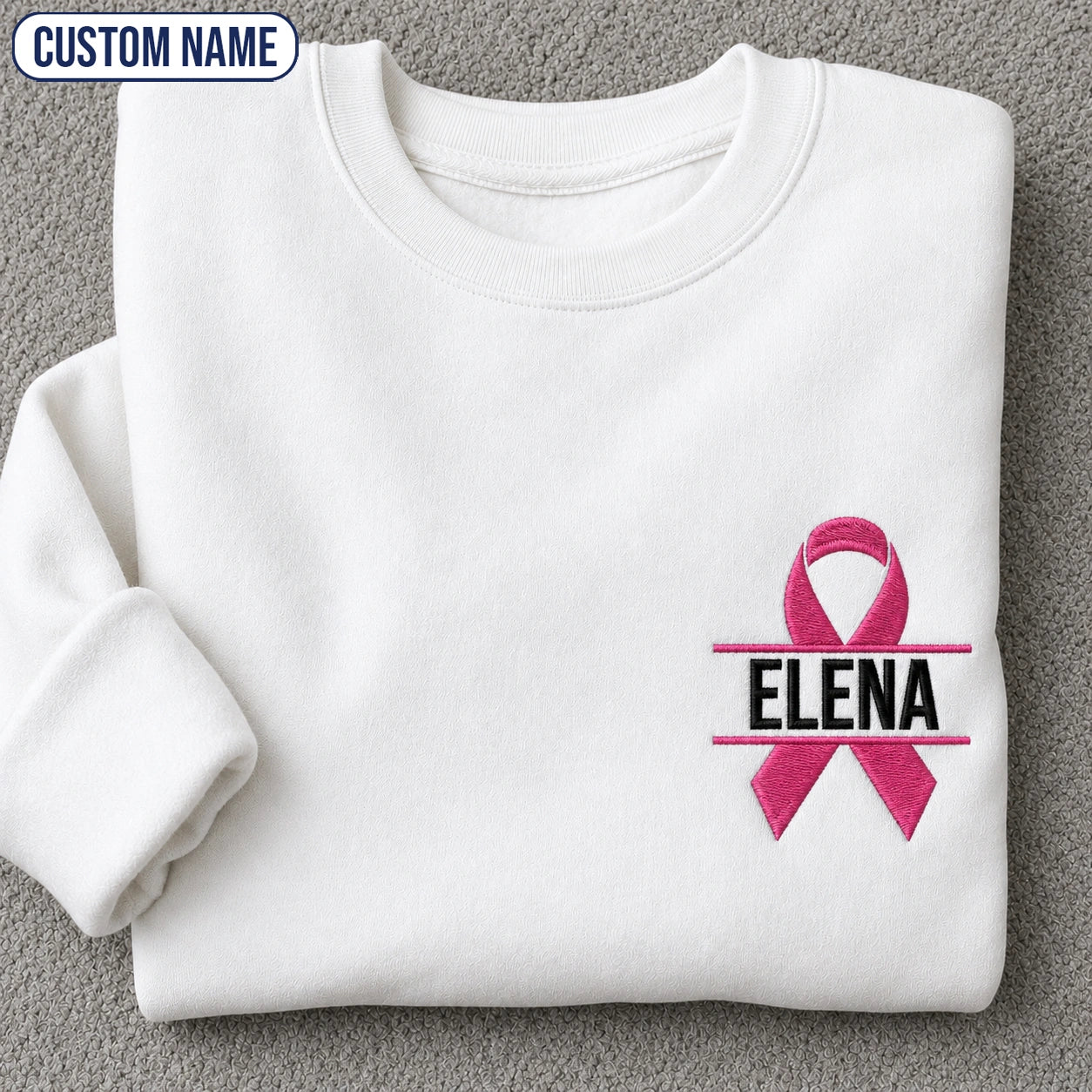 Personalized Pink Ribbon Embroidered Unisex Crewneck Sweatshirt, Awareness Gift