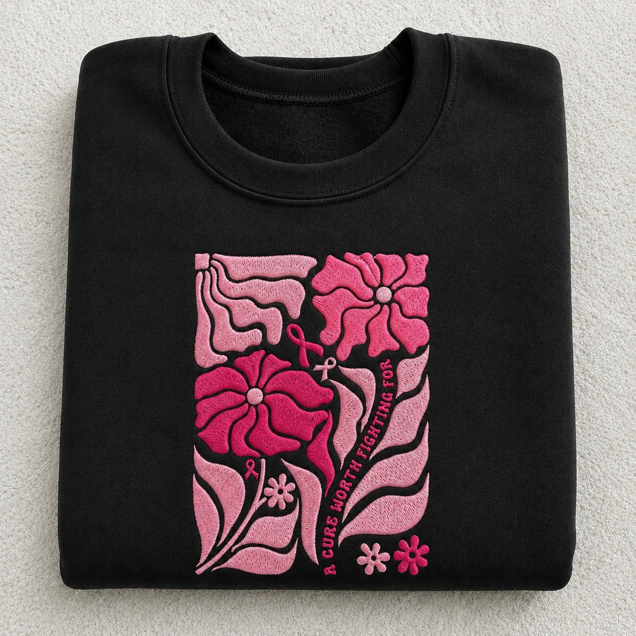A Cure Worth Fighting For Embroidered Unisex Crewneck Sweatshirt, Pink Ribbon Awareness Gift